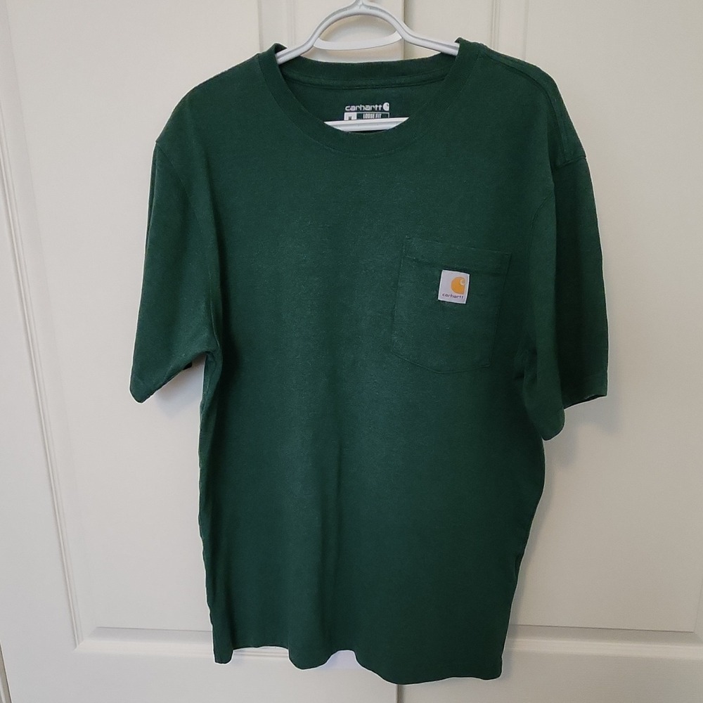 Carhartt Loose Fit Green Cotton Pocket Crew Neck Men's T-Shirt Size M